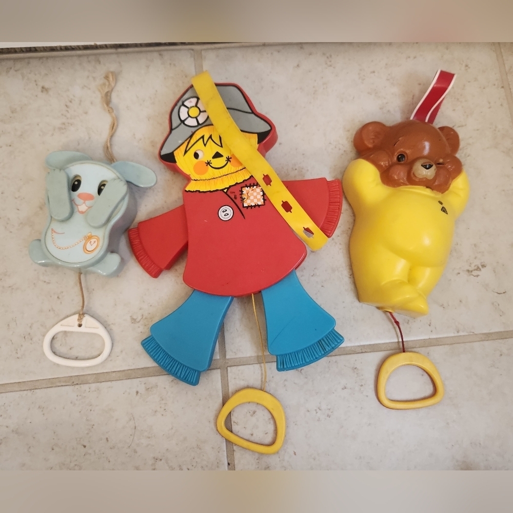Baby Lot Of 3 Lullaby Pull String Vtg Crib Toys WORKS Lion‎ Scarecrow Bunny #L